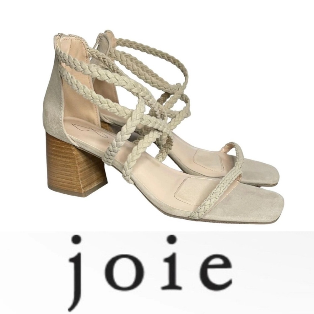 Joie Felina Womens Taupe Braided Strappy Heeled Back Zipper Sandals Size 9 NWT